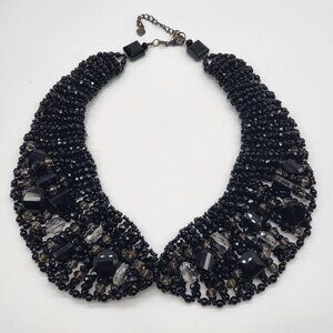 VTG Nakamol Thailand Bib Collar Statement Necklace Beaded Black Gray